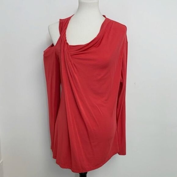 Oblique Creations red Cutout shoulder Stretch long sleeve stretch Shirt top Sz 4 - Picture 1 of 11